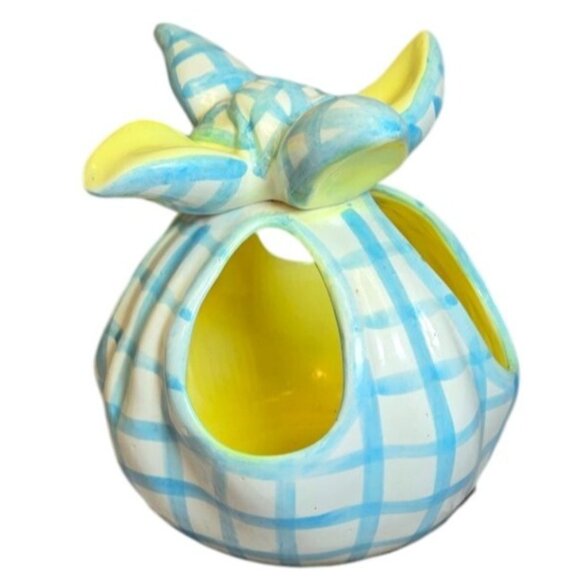 VTG Napco Pastel Plaid Blue and yellow Planter Baby shower planter Ceramic Baske - Picture 1 of 10